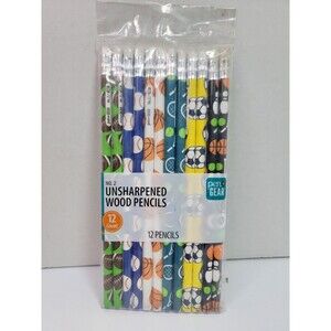 Pen+Gear No. 2 Unsharpened Wood Pencils 12 Count Sports Theme New Sealed